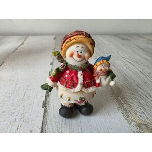 Vintage shabby‎ chic snowman child figurine village glitter Xmas tree decor